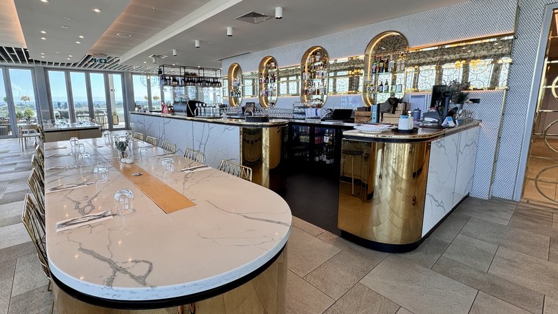 Marble and gold finishes add a touch of luxury to The Storehouse restaurant and bar at the Vibe Hotel Subiaco.