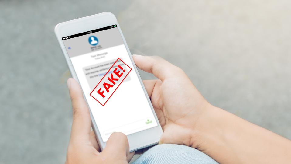 Fake Text message SMS scam or phishing concept.