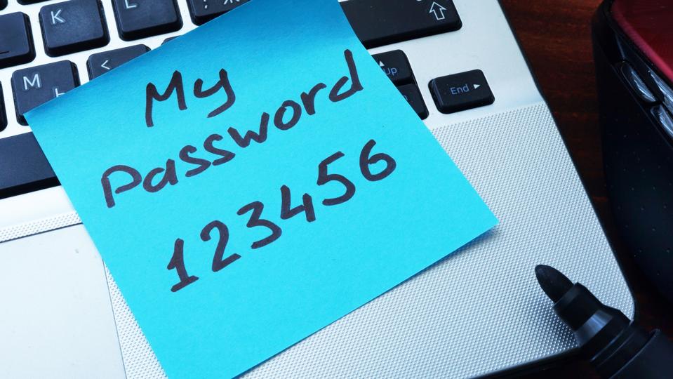 Easy Password concept.  My password 123456 written on a paper.