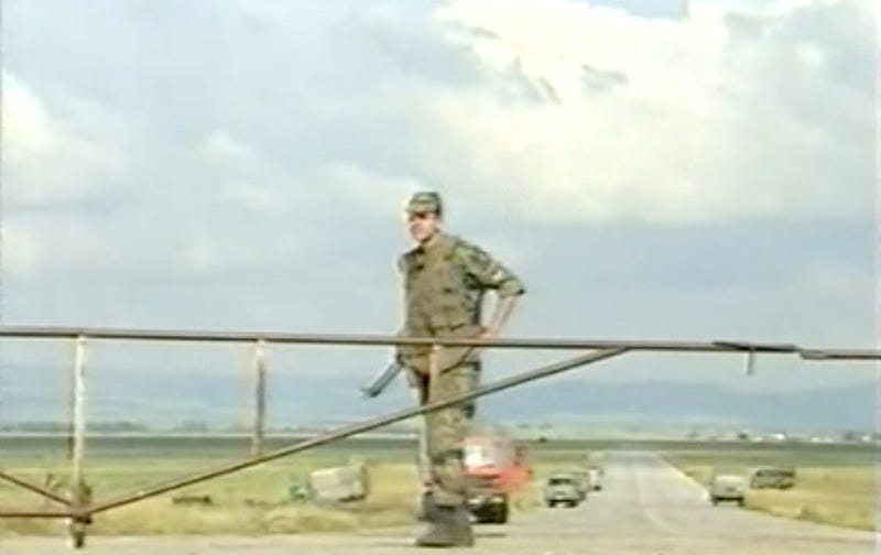 A Russian sentry at the occupied airport.