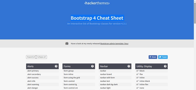 Bootstrap 4 Cheat Sheet.