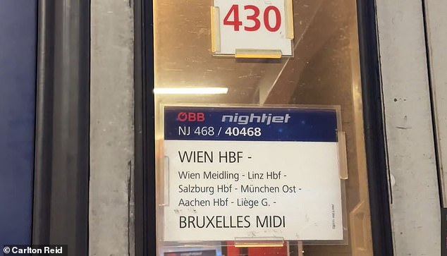Above is a sign showing the stops on Carlton's Nightjet service, which terminated in Vienna