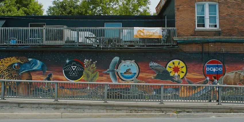 TIFF film "This Place" was shot in Toronto and features art around the city, including this mural that features First Nations symbolism and represents the nations in the region.