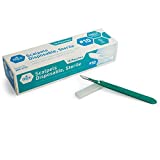 Medpride Disposable Scalpel Blades| #10 Sharp, Tempered Stainless-Steel Blades | Pack of 10 Sterile Scalpel Knives| Plastic Handle| Individual Pouches| for Dermaplaining, Podiatry, Crafts & More