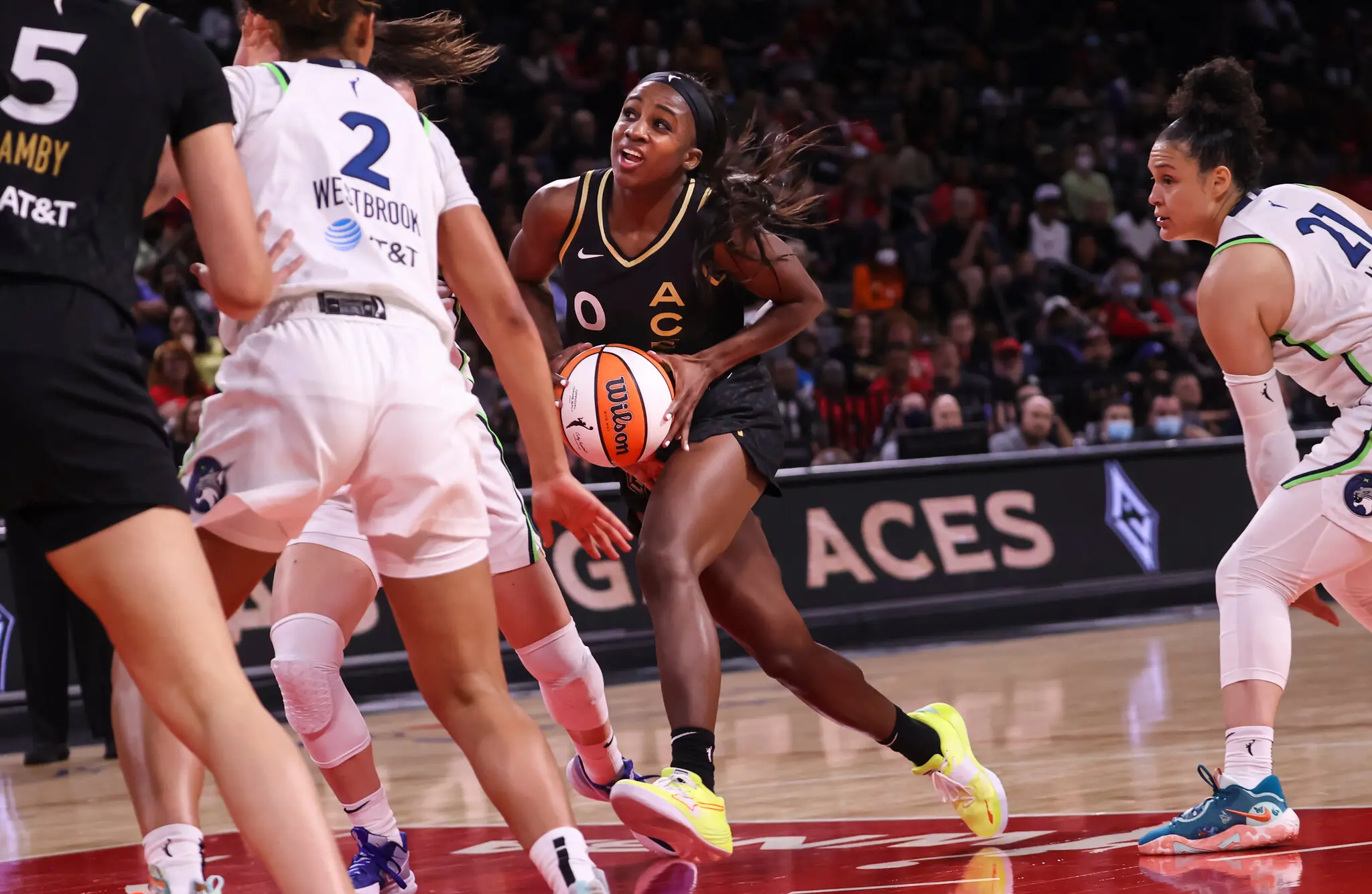 Las Vegas Aces guard Jackie Young is having the best season of her career. She’s scoring more points and hitting more 3-pointers than ever.