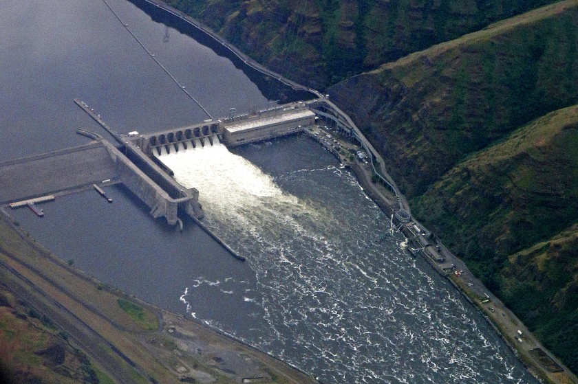The Lower Granite Dam on the Snake River is seen from the air near Colfax, Wash.