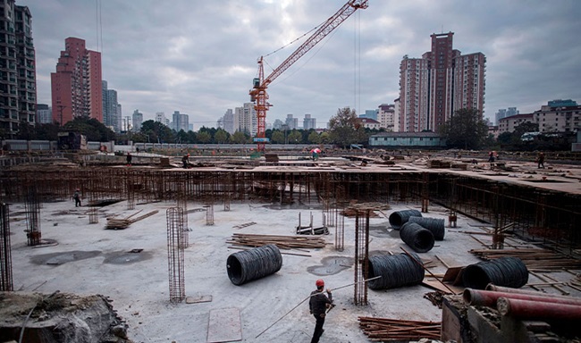The construction site of a residential skyscraper in Shanghai.