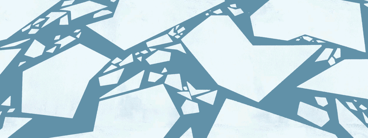 This is a moving image. Flags from the U.S., Russia, Norway, China, and the E.U. appear to pop out of arctic ice shelves. The ice slowly melts and the flags disappear into the water.