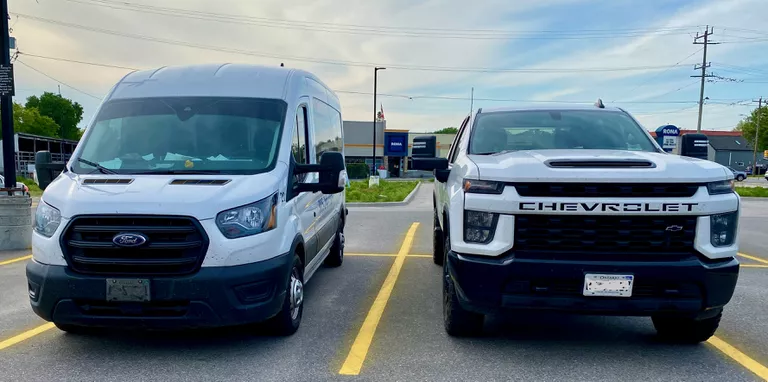 Chevrolet Silverado and Ford Transit. Lloyd Alter in North Bay, Ontario
