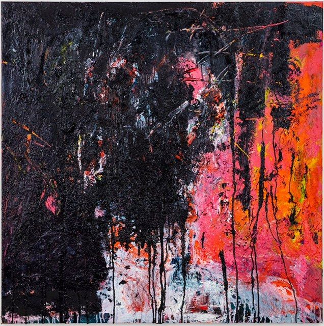 Black on pink. oil/linen 122x122cms