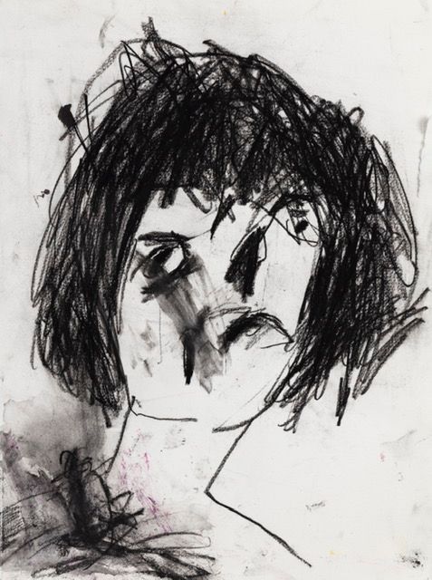 Portrait Susie Orbach. charcoal/bockingford 38x38cms