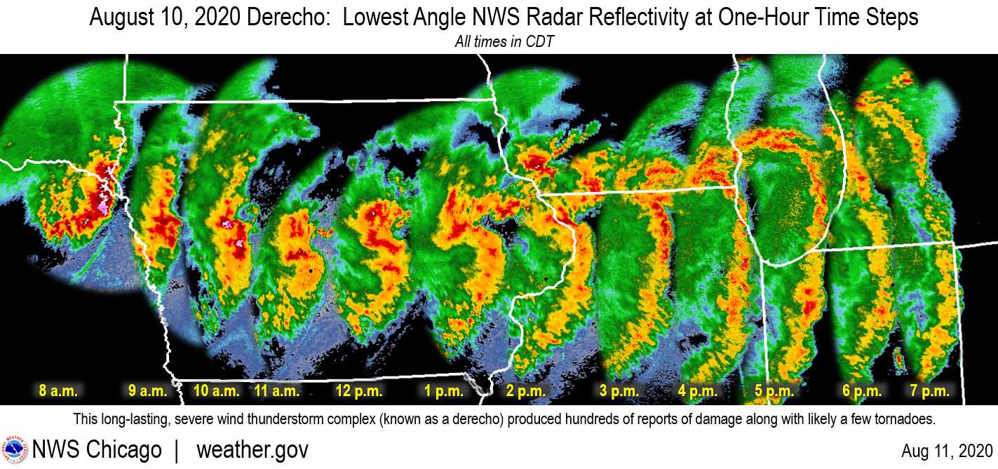 Radar image of the August 10 derecho by the National Weather Service