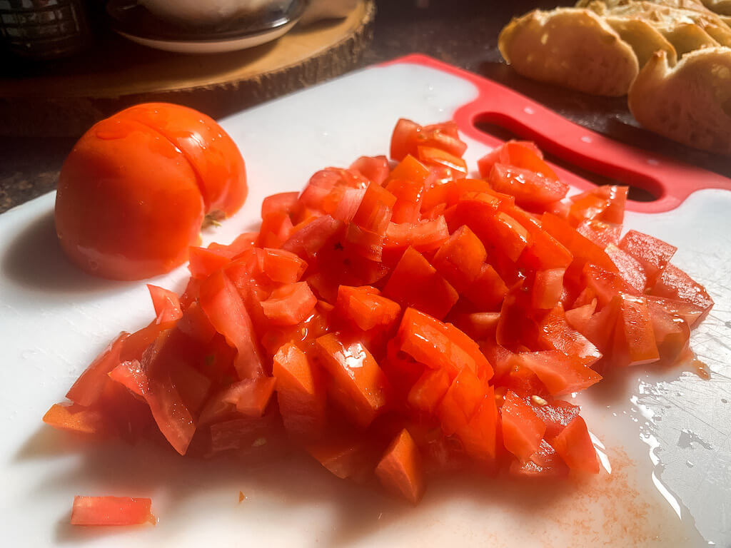 bruschetta recipe italian food diced tomatoes juicy fruit veggies chopped food prep