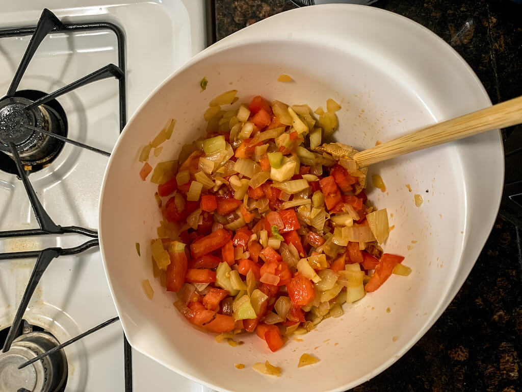 bruschetta recipe italian food fennel onion garlic tomatoes mixed mixing bowl