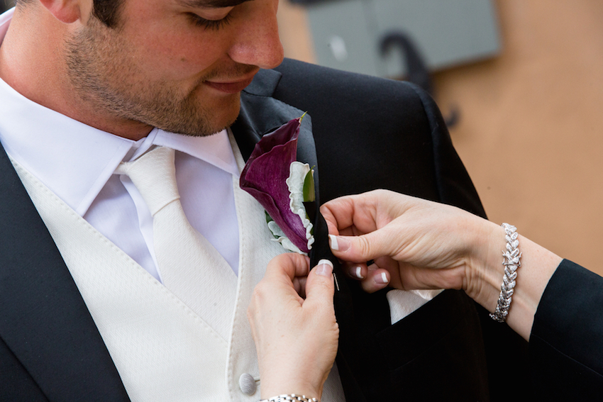 Brock Osweiler boutonniere with purple calla lily flower