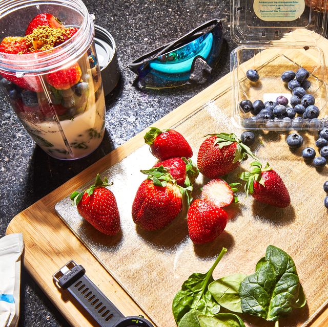 a table with food on it for a smoothie