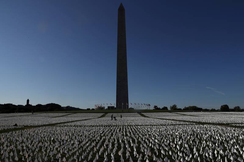 Suzanne Brennan Firstenberg's 'In America: Remember', a memorial for Americans killed by Covid-19, stands on the National Mall in Washington. Reuters