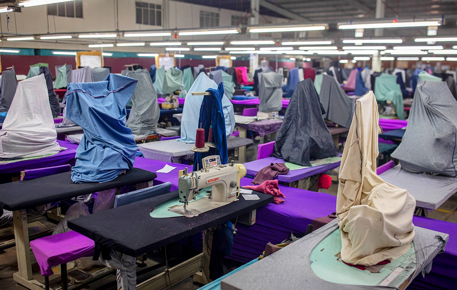 Sewing machines in empty factory in Maseru, Lesotho, on July 4, 2025.
