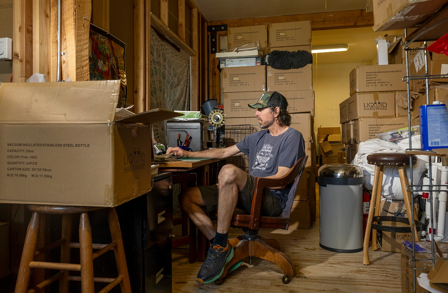 Business owner working at desk in Victor, Idaho, on May 8, 2025.