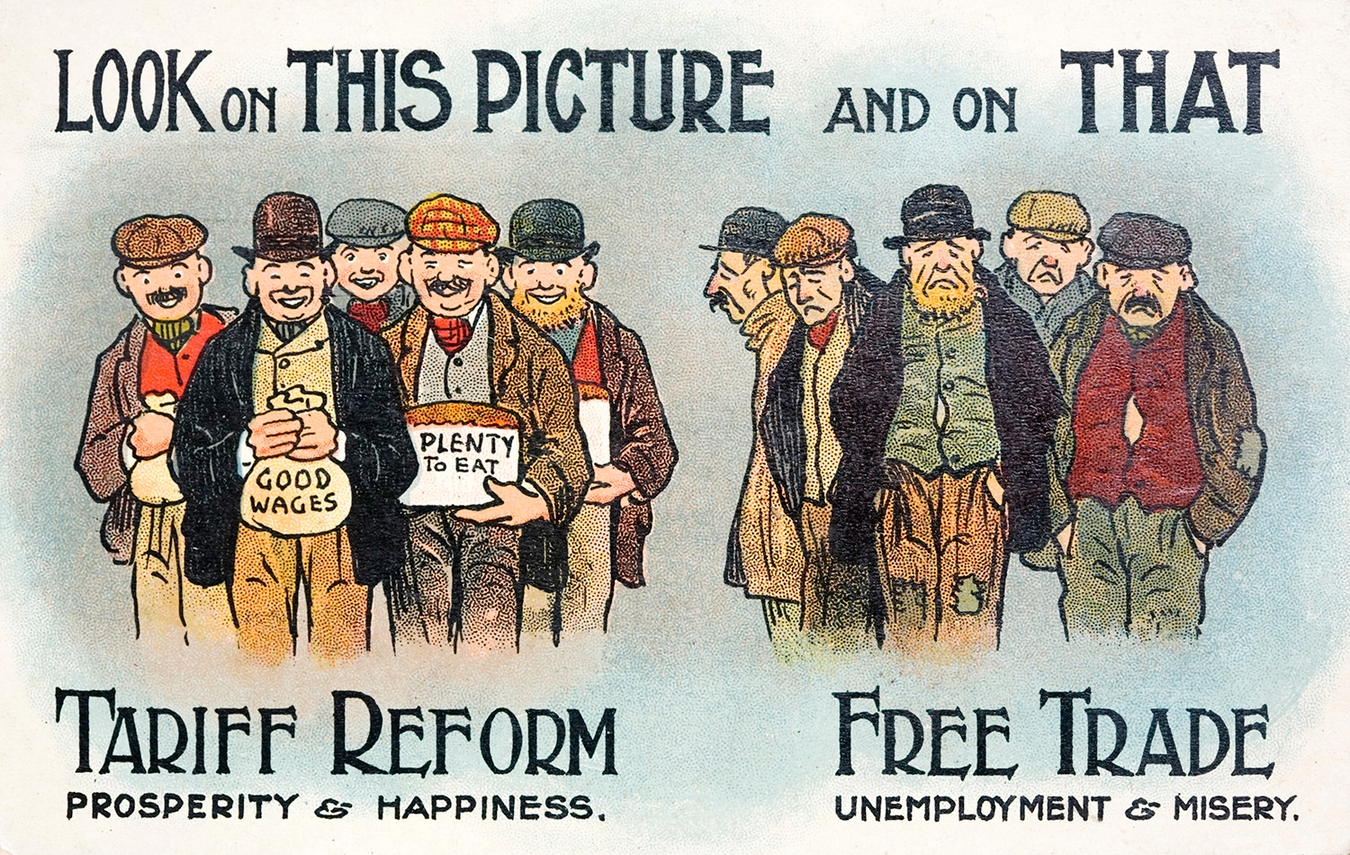 Illustration of tariff and trade changes, circa 1910.