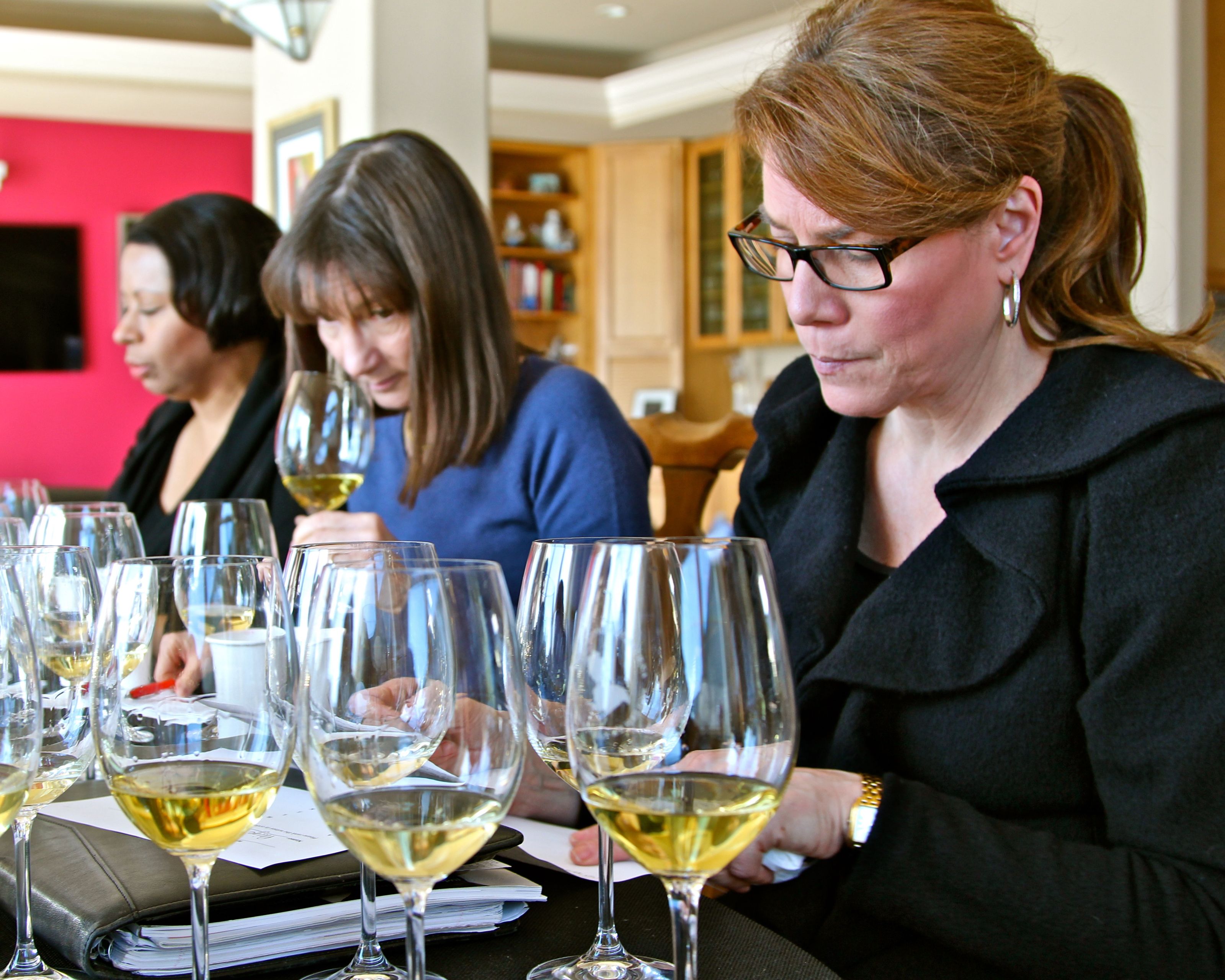 Sommeliers Cassandra Brown, Ellen Landis and Paige Bindel evaluating Chardonnays crafted from Wente selections and clones.