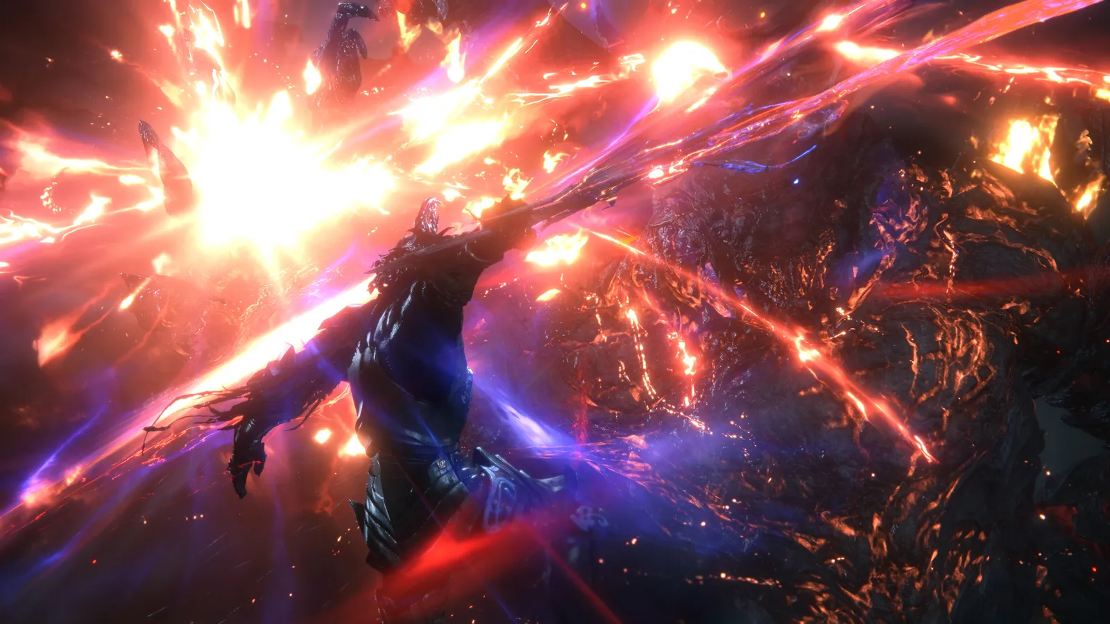 Screenshot of the game 'Final Fantasy XVI' featuring a large explosion