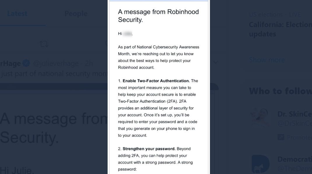 A message from Robinhood Security