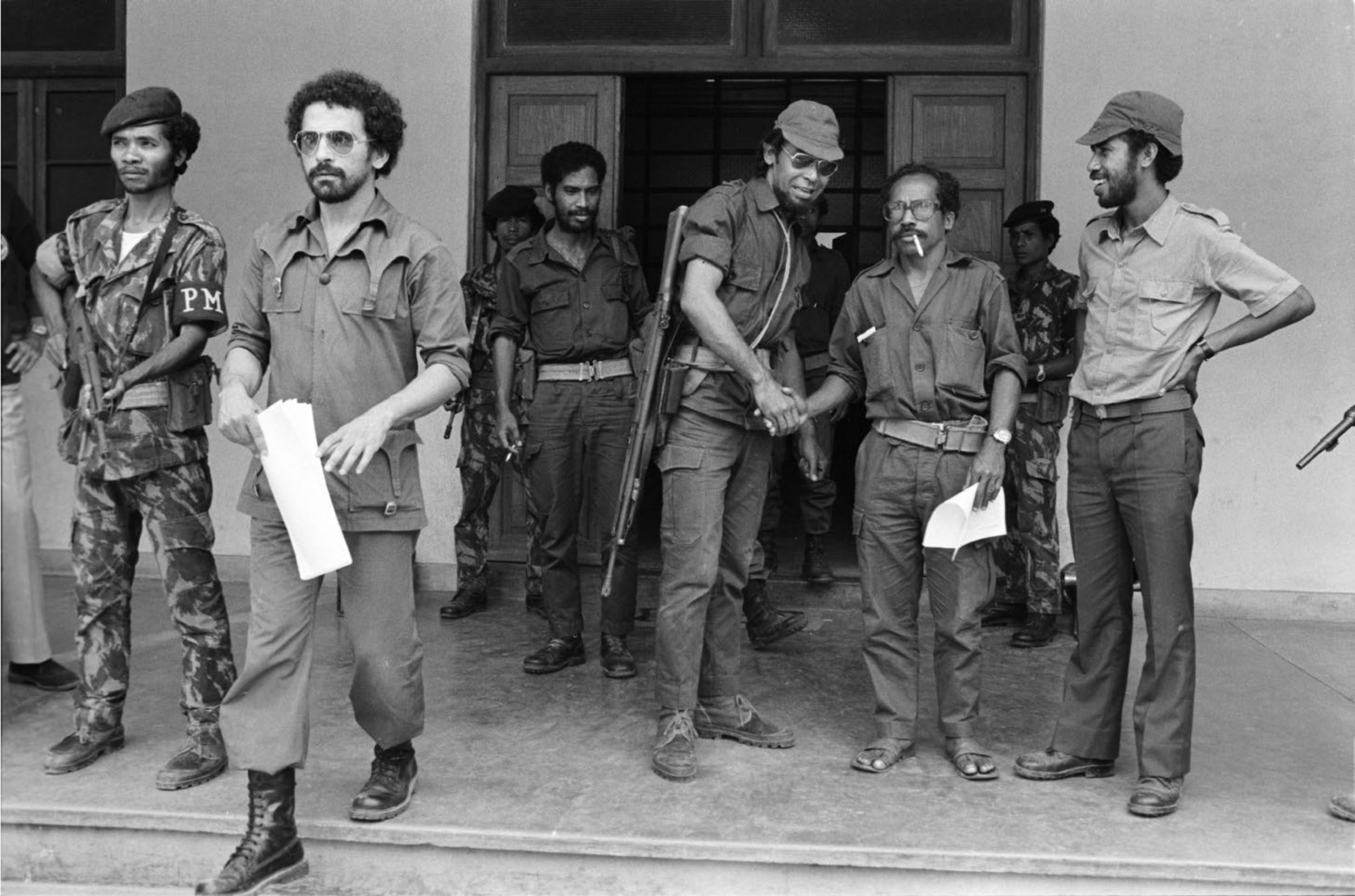 November 1975: Ramos Horta, second from left, after Indonesian cross-border attacks had begun, but just before the full invasion of Dili