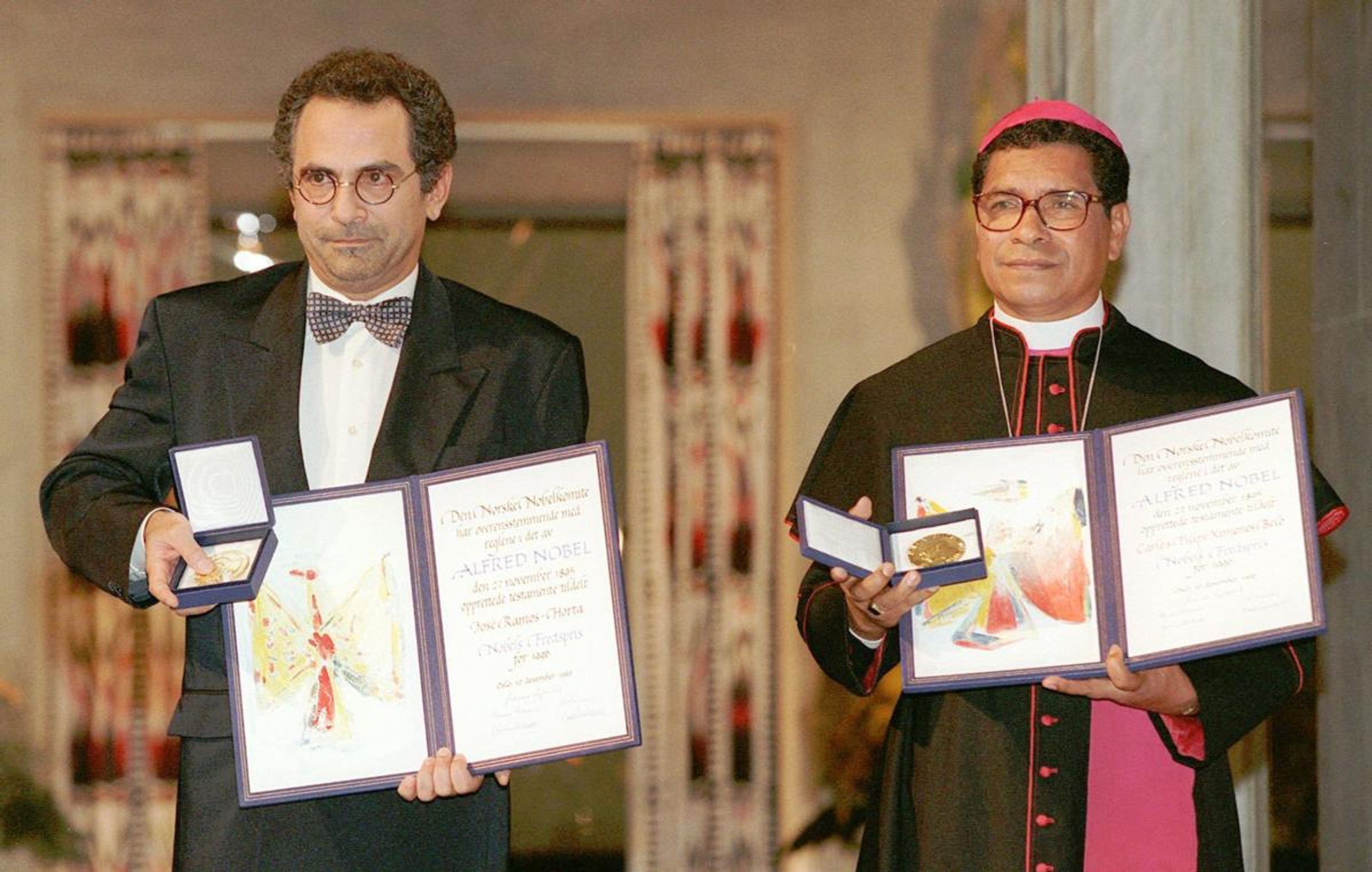 Ramos Horta and Bishop Carlos Belo at the Noble Peace Prize ceremony in 1996